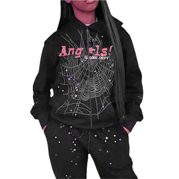 y2k Hoody дамски киберпанковская дрехи с писмото принтом под формата на паяжина, блузи с дълги ръкави и джобове, 2000-та, градинска hoody с качулка E Girl