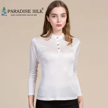 Дамски базова риза от естествена коприна, яка-часова, долната риза с копчета, вязаный топ с дълги ръкави, монофонични размер L, XL, XXL, XXXL
