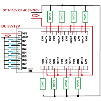 8-канален инфрачервен релеен модул и дистанционно управление, мултифункционален, 4 режима, реле закъснение за задействане на NPN IR23F08 12V DC 5V