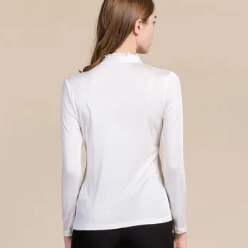 Дамски базова риза от естествена коприна, яка-часова, долната риза с копчета, вязаный топ с дълги ръкави, монофонични размер L, XL, XXL, XXXL