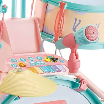 Детско Творчество 34 см, 5 бр. Игрова барабан Little Rock Kit за Стимулиране на Детското Джаз барабана С 6 музикални карти, Столче, Детска Играчка