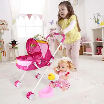 Детска стоп-моушън количка, стоп-моушън количка за деца от 1 до 3 години, играчки за колички за деца с прибиращ се покрив, кошница за багаж и комфорт