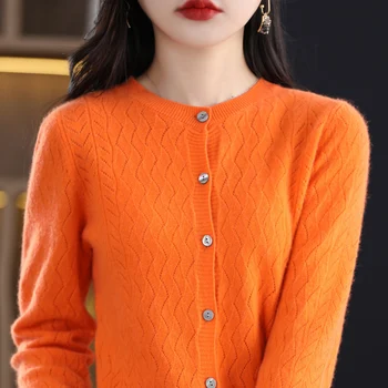 Ранна Пролет Жилетка От Чиста Вълна Пуловер Жена С Кръгло деколте 2023 Нов Корейски Стил Мода Малък Аромат на Чист Цвят Универсален Пуловер