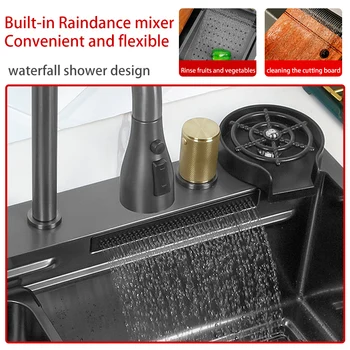 Скрит водопад, под кухненската мивка с един резервоар, мивка за измиване на зеленчуци от неръждаема стомана Nano 304 с мрежесто филтър, сливная кошница