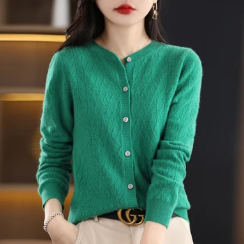 Ранна Пролет Жилетка От Чиста Вълна Пуловер Жена С Кръгло деколте 2023 Нов Корейски Стил Мода Малък Аромат на Чист Цвят Универсален Пуловер